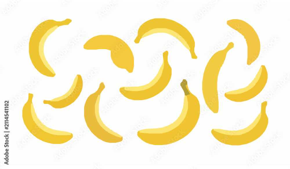 Fototapeta premium Flying Ripe Bananas Set – Dynamic Tropical Fruit Vector Illustration Isolated on White Background
