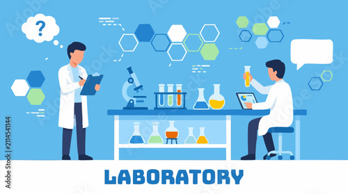 Quadro su tela Scientists conducting experiments and research in a modern laboratory