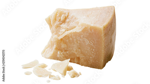 Parmesan cheese wedge with broken pieces