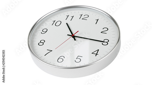 Canvastavla White analog wall clock with silver frame and black numbers