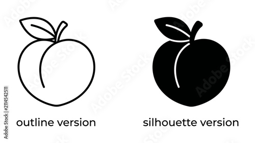 Photography Peach Icons: A set of two peach icons, one in outline and the other in silhouette, representing simplicity and versatility in graphic design