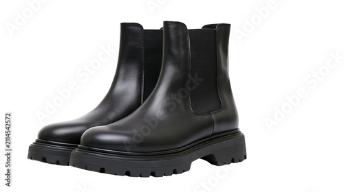 Foto Black leather Chelsea boots with chunky lug sole
