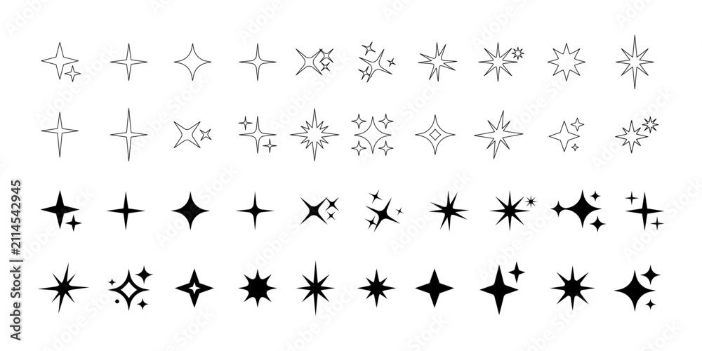 Fototapeta premium Sparkle and Star Icons Collection Glitter shine burst