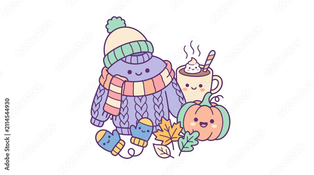 Naklejka premium Cozy autumn and winter seasonal icons.