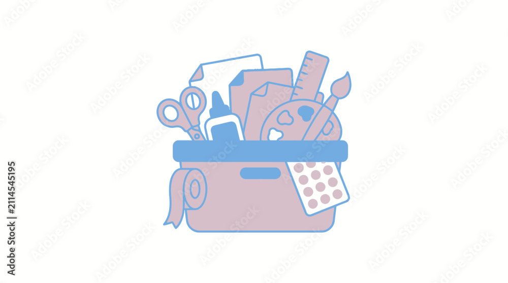 Fototapeta premium Cute art box organizer filled with kawaii tools.