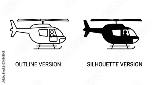 Fotografía Helicopter Outline and Silhouette: Two distinct representations of a helicopter, one presented as a clean outline and the other as a solid silhouette, showcasing the versatility of its design