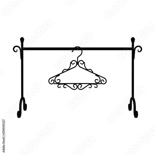 Decorative metal clothing rack with ornate hanger isolated on transparent background