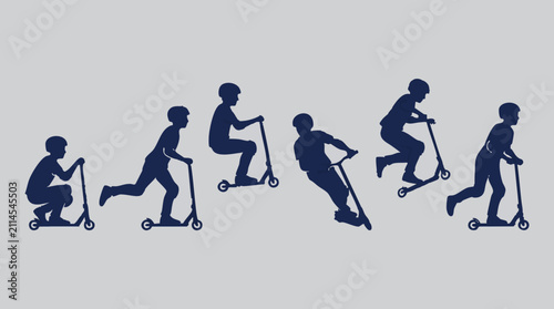 Canvas-taulu Scooter rider silhouettes performing various action tricks