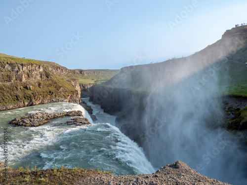 Cuadro en lienzo Powerful Gulf's Waterfall with Rising Mist in Southwest Iceland