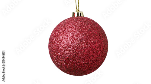 Sparkling red Christmas bauble with gold cap and string