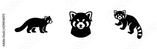 Cuadro en lienzo Red panda icon set, vector illustration of cute endangered animal silhouette, great for wildlife conservation