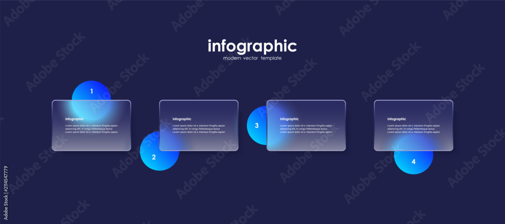 Naklejka premium Four rectangular options or steps for process diagrams, presentations, workflow layouts, banners, and flowcharts. Glass morphism vector design