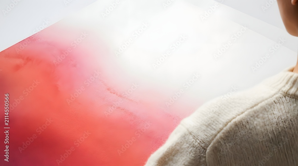 Fototapeta premium Soft Pink Fog Backdrop Featuring a Cozy Knit Sweater Person.