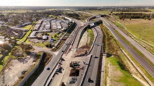 Aerial drone view of Tarro Interchange on the M1 Pacific Motorway Extension project at Tarro, Newcastle, NSW Australia on 26 July 2026