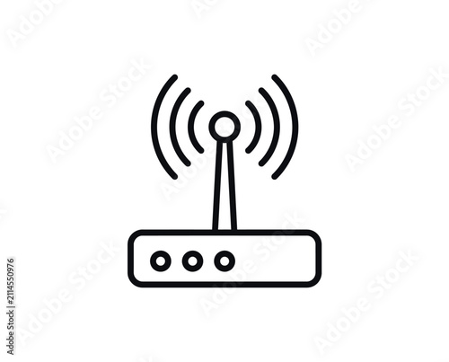 Wi-Fi router icon with signal waves. Wireless internet connection symbol for web interface.