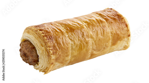 Canvastavla Golden brown sausage roll with flaky pastry and visible meat filling