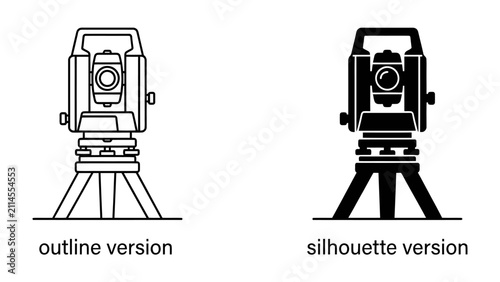 Surveying Instrument Duo: A pair of surveying instruments, presented as both an outline and a silhouette, showcase the technical design for precise measurement and mapping.