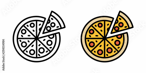 Konstfotografi Round Pizzas With Pepperoni Line Art Illustration