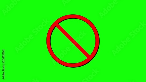 Prominent red universal prohibition symbol indicating restriction or forbidden action, set against a vibrant green screen backdrop, perfect for overlays and visual communication of limitations