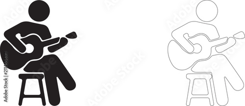 Foto Street musician playing guitar vector icon filled and outline, playing string instrument outdoors symbol