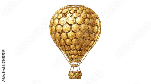 Golden coin hot air balloon rising for financial success