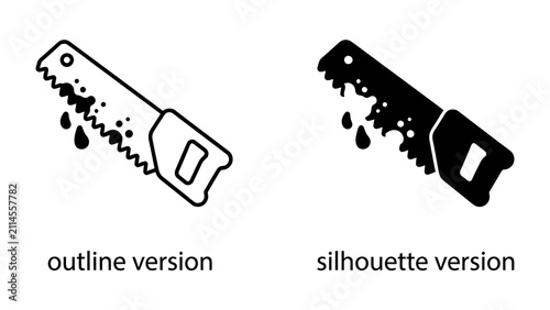 Foto Two Saws: A graphic representation showcasing two identical saws, one in an outline version and the other in a silhouette, both depicting drops of liquid falling from their blades