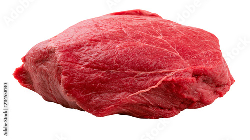 фотографія Raw beef steak cut with visible muscle fibers and fat marbling