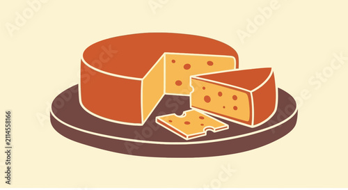 Bild auf Leinwand Tasty cheese wheel with wedge and slice on serving tray