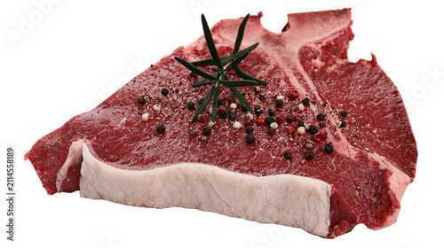 Cuadro en lienzo Raw T-bone steak with peppercorns and rosemary sprig
