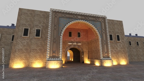 Fotografie Bursa Koza Han Historic Ottoman Courtyard with Traditional Stone Architecture