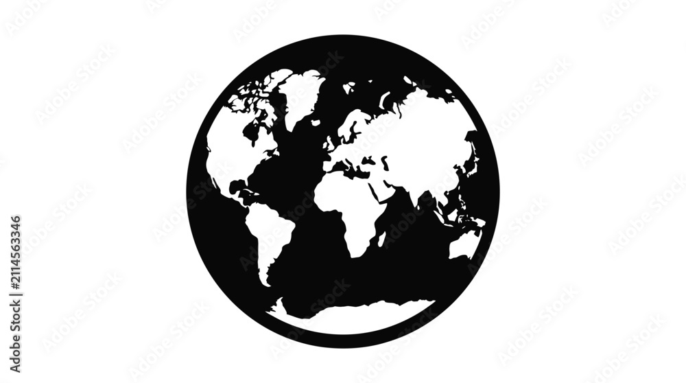 Fototapeta premium Black and White Earth Globe Icon Vector Illustration