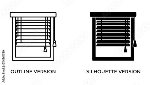 Принти на полотні Window Blinds Icon Set: Two representations of window blinds, one in outline and the other as a silhouette, showcase versatility for design applications