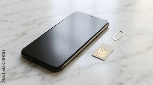 Smartphone with SIM card placed beside it showing mobile device setup and communication technology.