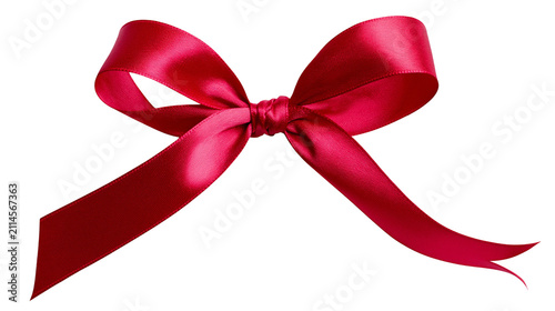 Shiny red satin ribbon bow with flowing tails