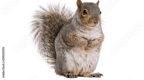 Foto Eastern Gray Squirrel with bushy tail and paws clasped