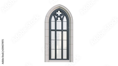 Fotografía Gothic arched window with stone frame and dark mullions