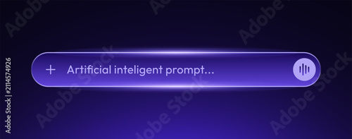 Modern AI prompt bar with dark neon purple gradient, futuristic search interface, generate button, glowing icons, and editable UI element for apps, websites, dashboards, chatbots, and AI tools.