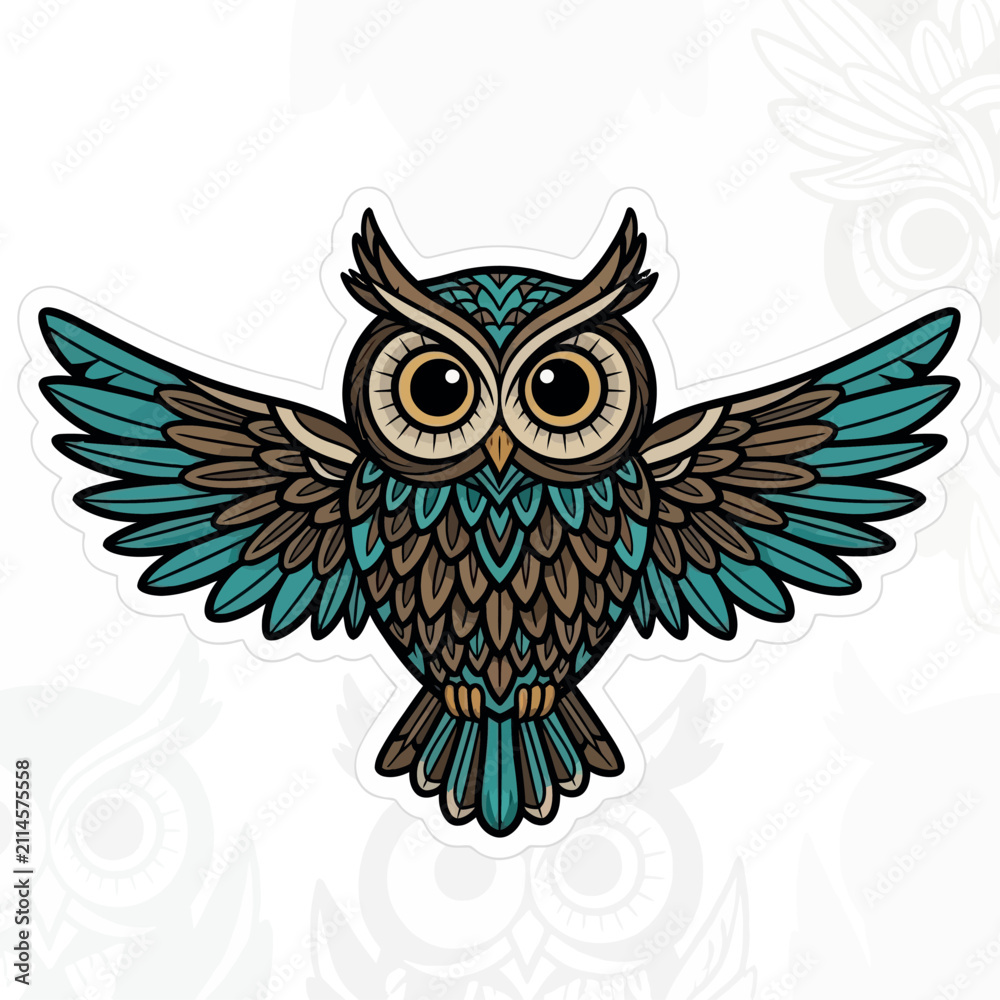 Fototapeta premium Stylized Owl Illustration with Wings Spread