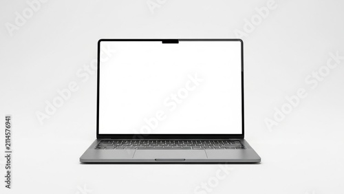 Modern laptop computer with an empty screen for digital display mockup or presentation of websites, software applications, and online content projects