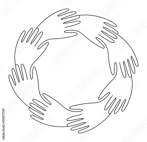 Una cadena circular de manos que simboliza la unidad, la cooperación y la comunidad global