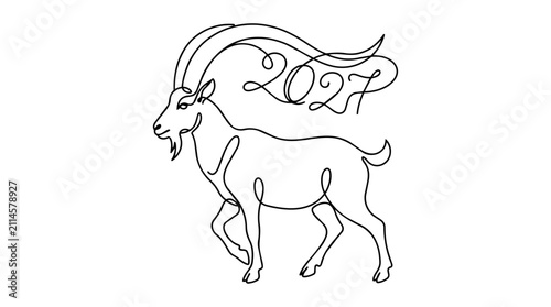 Goat 2027 continuous line art illustration