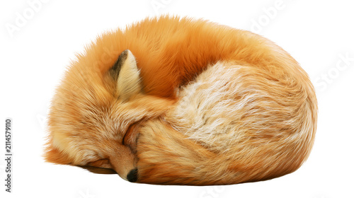 Canvastavla Red fox curled up sleeping fluffy fur, white