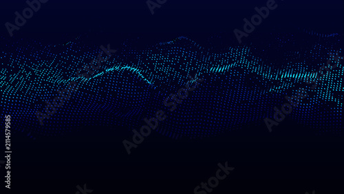 Quadro su tela Blue dotted wave pattern on a dark background a digital representation of undula