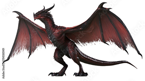 Photography Red dragon with large wings spread wide