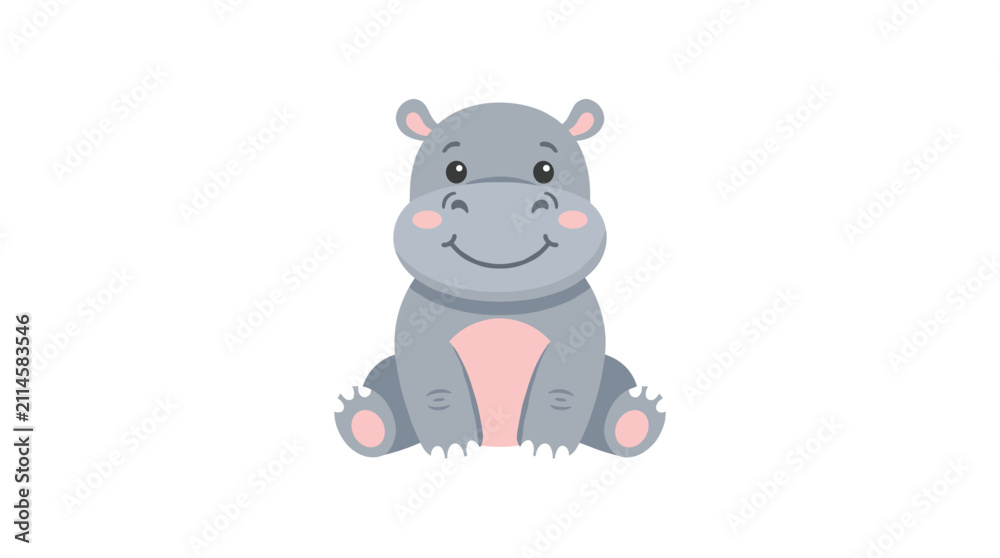 Fototapeta premium Cute Baby Hippopotamus Sitting Smiling Vector Illustration