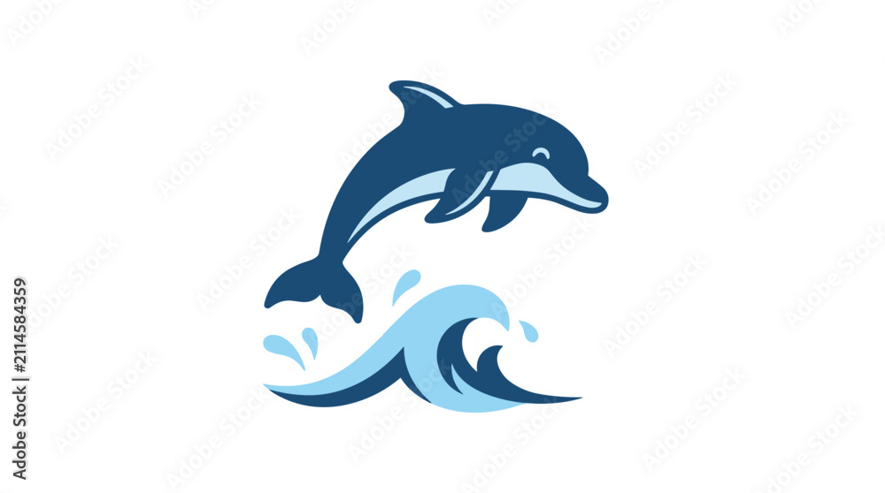 Naklejka premium Playful Dolphin Jumping Above Ocean Wave Vector Marine Art