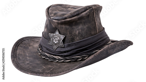 Foto Distressed Leather Cowboy Hat with Sheriff Star Badge