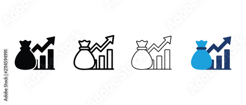money bags with increasing growth charts representing financial success and investment progress