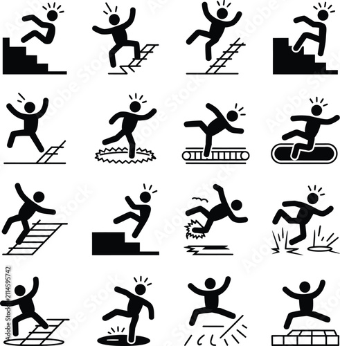 Fotografie Man falling in different situations and accidents vector