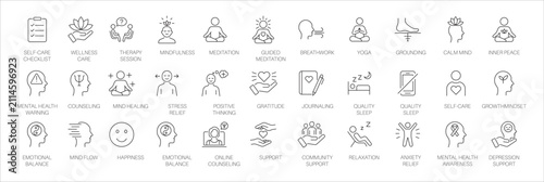 Bild auf Leinwand Mental health line icon set